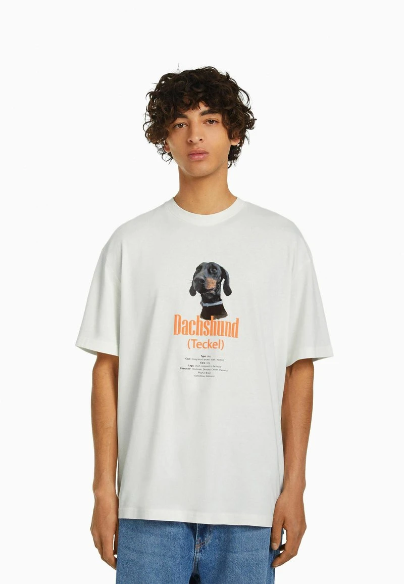 BERSHKA SHORT SLEEVE - T-Shirt Print - White 1 BERSHKA SHORT SLEEVE - T-Shirt Print - White