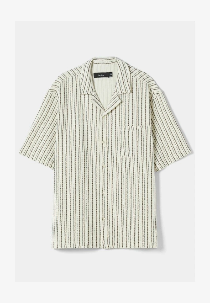 BERSHKA STRIPED RUSTIC SHORT SLEEVE - Hemd - Beige 5 BERSHKA STRIPED RUSTIC SHORT SLEEVE - Hemd - Beige – Bild 5