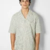 BERSHKA STRIPED RUSTIC SHORT SLEEVE - Hemd - Beige