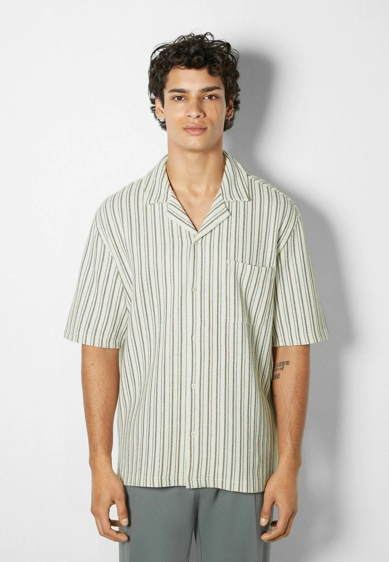 BERSHKA STRIPED RUSTIC SHORT SLEEVE - Hemd - Beige 1 BERSHKA STRIPED RUSTIC SHORT SLEEVE - Hemd - Beige