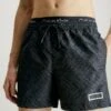Calvin Klein Swimwear DOUBLE WAISTBAND CORE SOLIDS - Badeshorts - Zigzag Logo Grey Aop