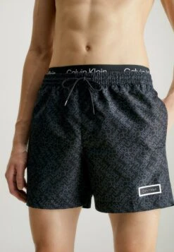 Calvin Klein Swimwear DOUBLE WAISTBAND CORE SOLIDS - Badeshorts - Zigzag Logo Grey Aop
