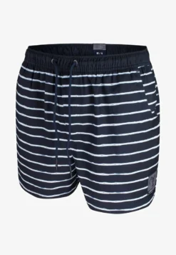 Sommerkleidung Für Herren 18 Badehose Pants - Navy Weiß Schmal Gestreift
