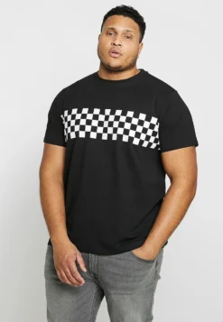 URBAN CLASSICS CHECK PANEL TEE PLUS SIZE - T-Shirt Print - Black/white